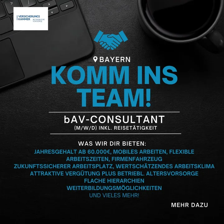 Anzeige der Versicherungskammer Betriebliche Vorsorge: Komm ins Team, bAV-Consultant (m/w/d)